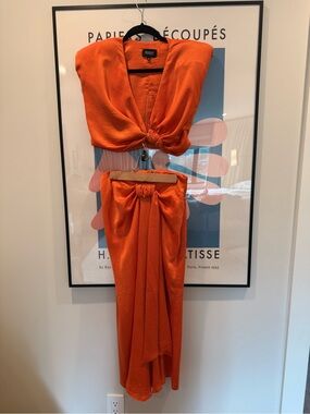 Bright Orange Knot-Front Two-Piece Set